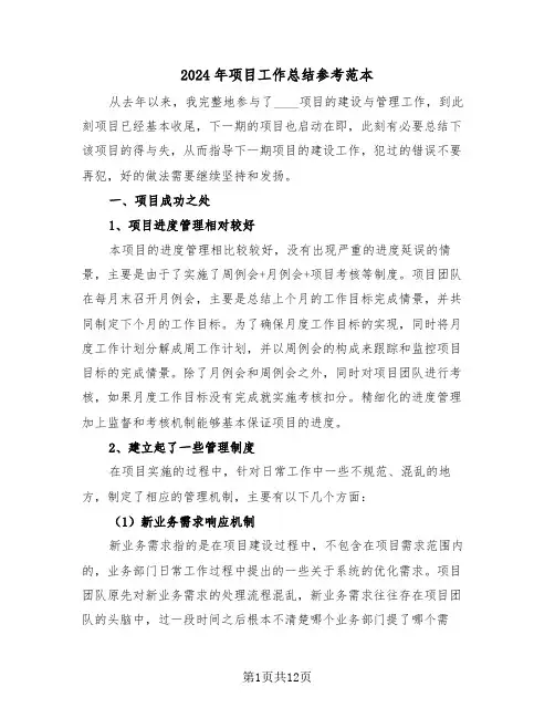 2024年项目工作总结参考范本（五篇）