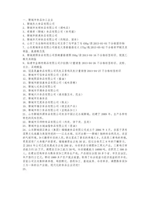 聊城市一些食品厂