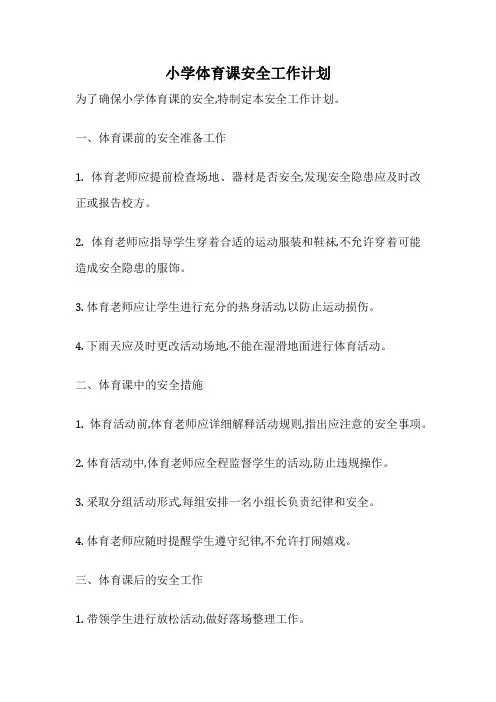 小学体育课安全工作计划