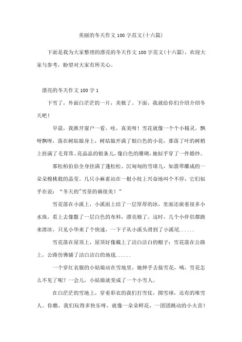 美丽的冬天作文100字范文(十六篇)