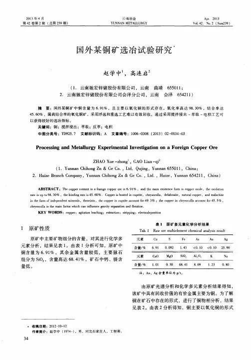 国外某铜矿选冶试验研究