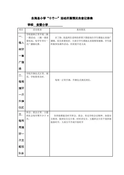 安营小学十个一自查报告