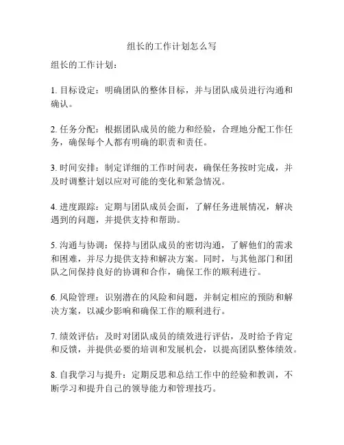 组长的工作计划怎么写