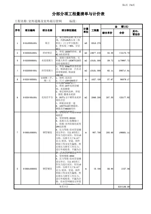 室外道路及室外雨污管网控制价文件