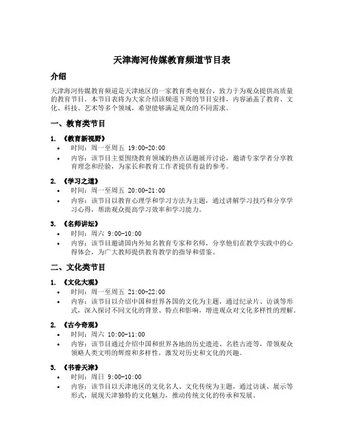 天津海河传媒教育频道节目表