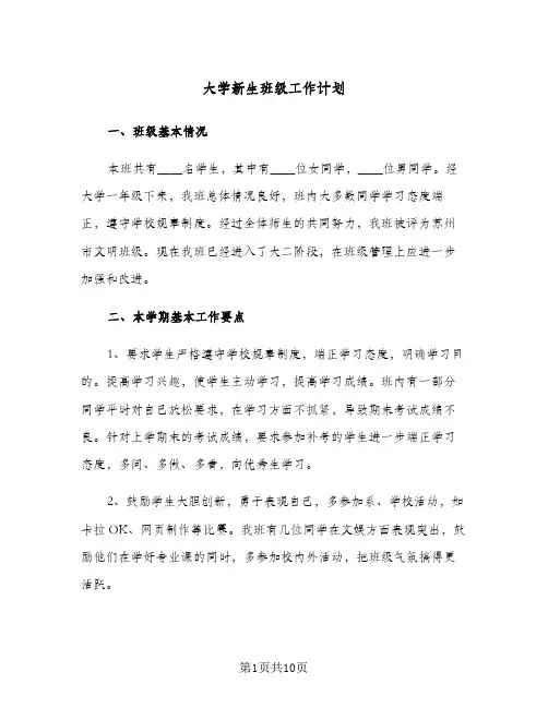 大学新生班级工作计划(三篇)