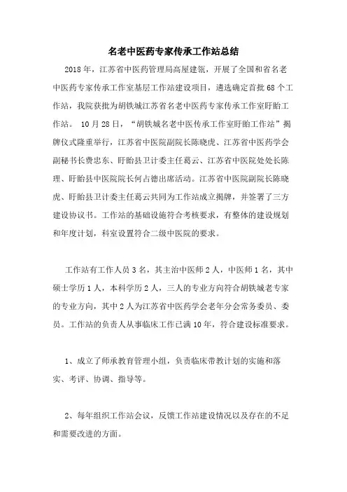 2020年名老中医药专家传承工作站总结