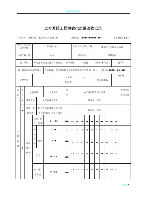 围墙 土方开挖工程检验批质量验收记录 (已做)