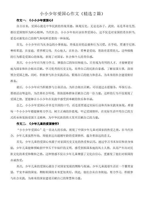 小小少年爱国心 作文(精选2篇)