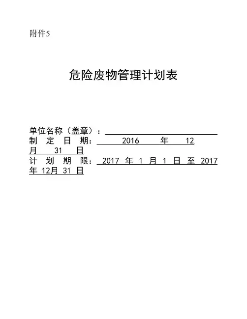 2017年危险废物管理计划表