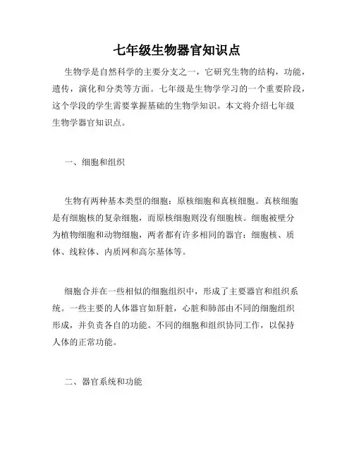 七年级生物器官知识点