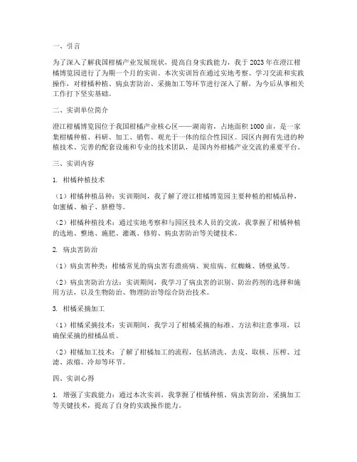 澄江柑橘博览园实训报告