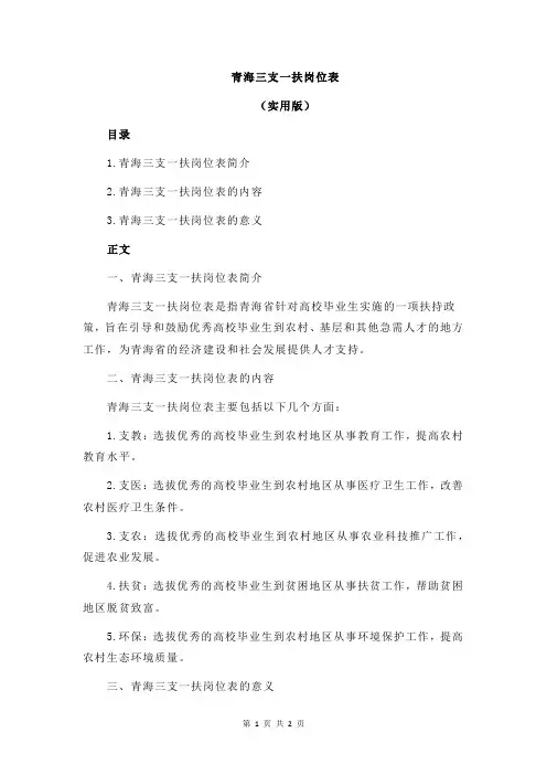 青海三支一扶岗位表
