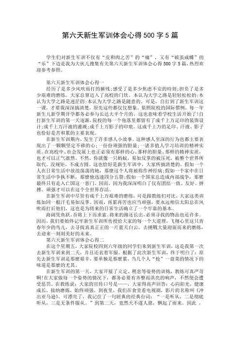第六天新生军训体会心得500字5篇