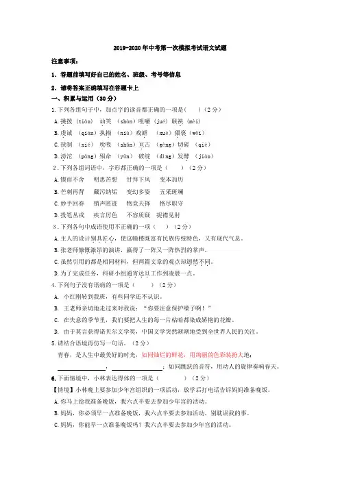 2019-2020年中考第一次模拟考试语文试题