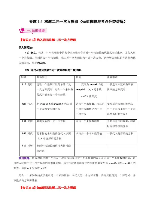 求解二元一次方程组(知识梳理与考点分类讲解)-八年级数学上册基础知识专项突破讲与练(北师大版)