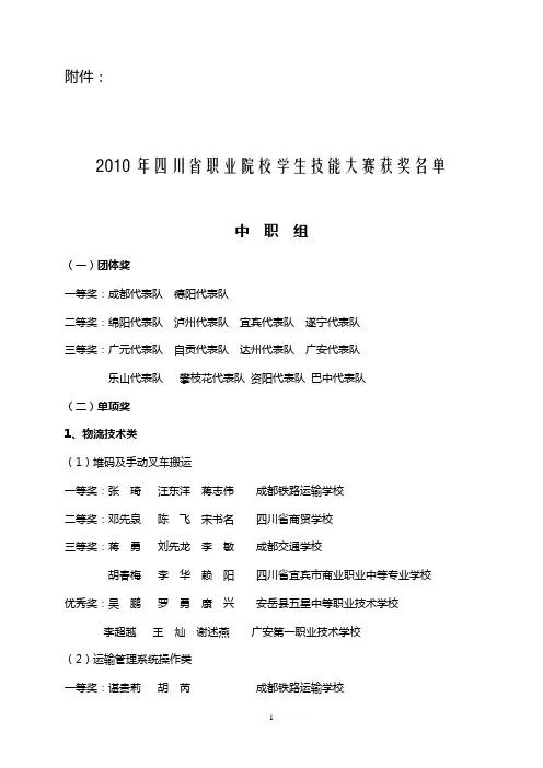 2010年四川省职业院校学生技能大赛获奖名单