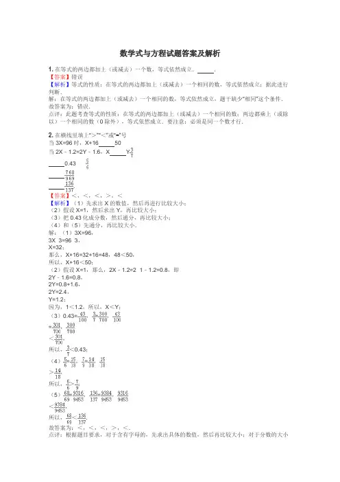 数学式与方程试题答案及解析
