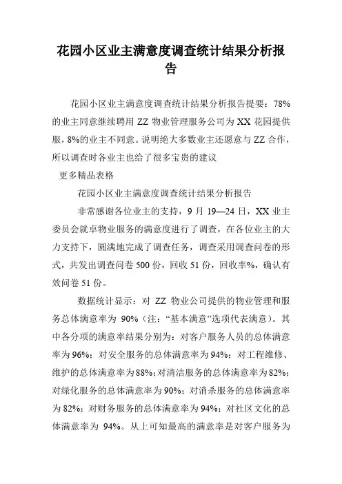 花园小区业主满意度调查统计结果分析报告