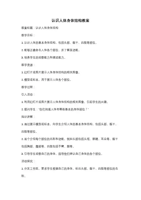 认识人体身体结构教案