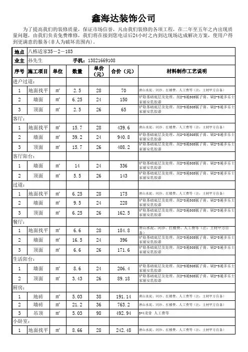 2011装饰家庭装修_报价表