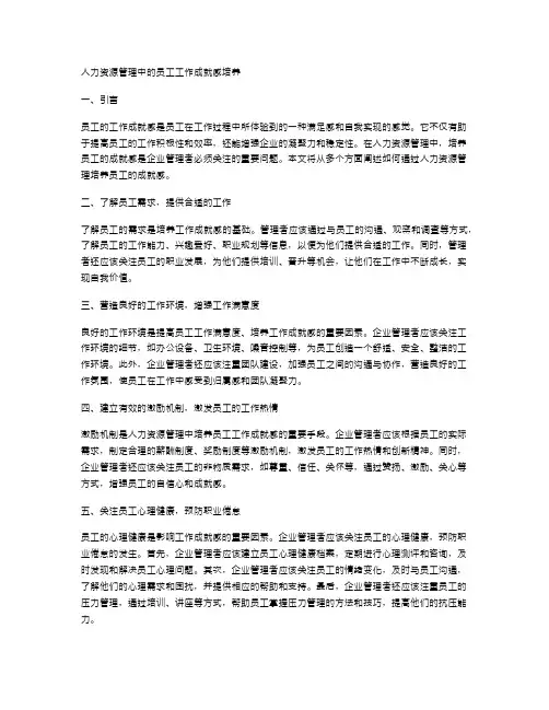 人力资源管理中的员工工作成就感培养