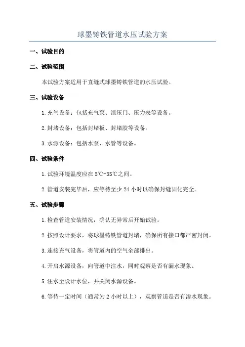 球墨铸铁管道水压试验方案