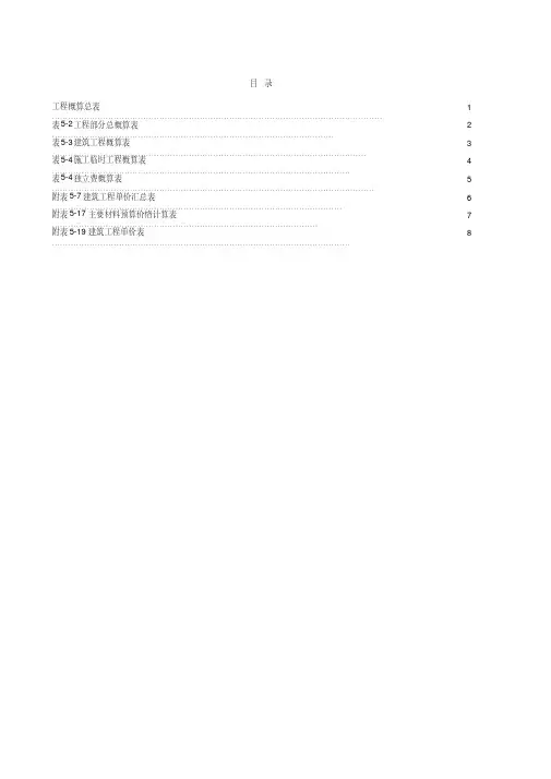 工程概算总表