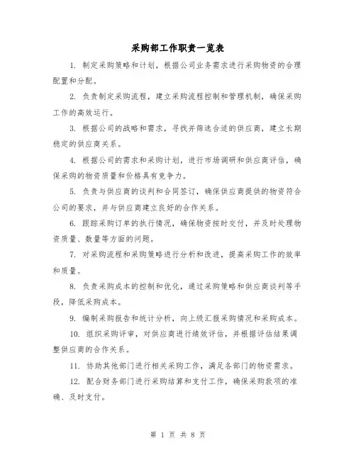 采购部工作职责一览表（四篇）