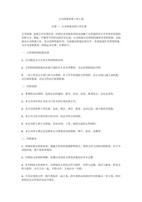 公司档案管理工作计划