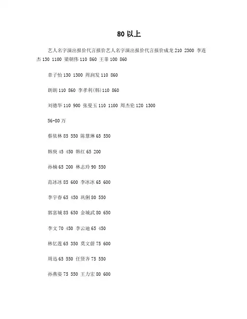 艺人参考报价单(完整版)