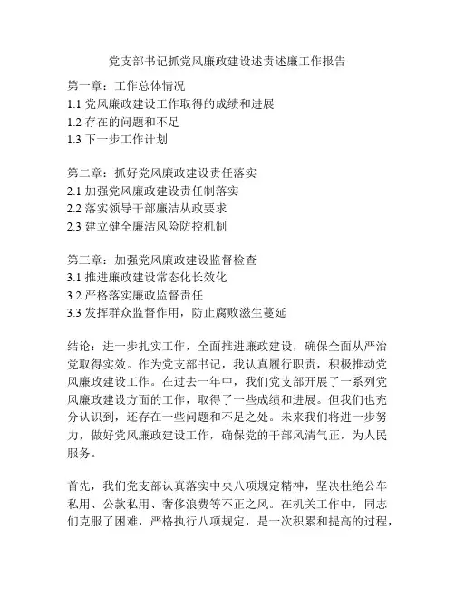 党支部书记抓党风廉政建设述责述廉工作报告