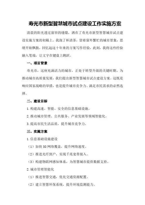 寿光市新型智慧城市试点建设工作实施方案