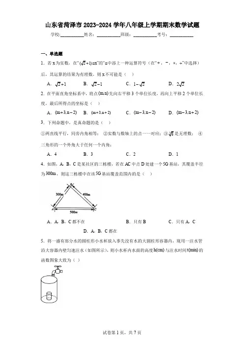 山东省菏泽市2023-2024学年八年级上学期期末数学试题