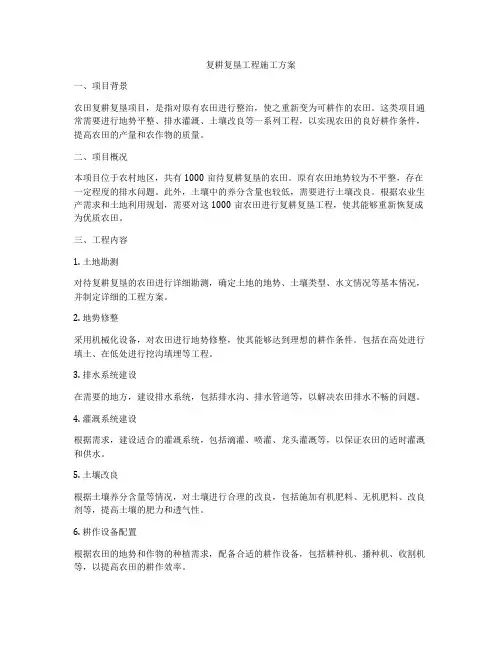 复耕复垦工程施工方案