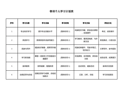 春训个人学习计划表