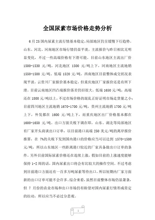 2023年全国尿素市场价格走势分析