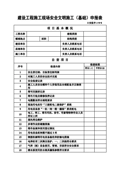 建设工程施工现场安全文明施工(基础)申报表