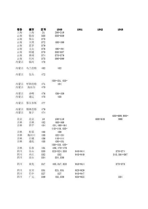 中国移动134用户号段汇总表