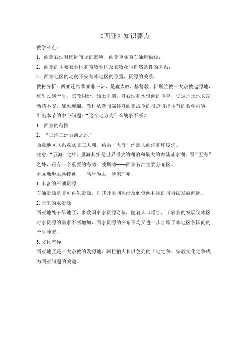 湘教版地理七年级下册7.3《西亚》知识要点