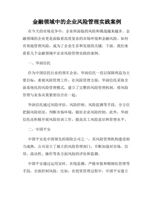 金融领域中的企业风险管理实践案例