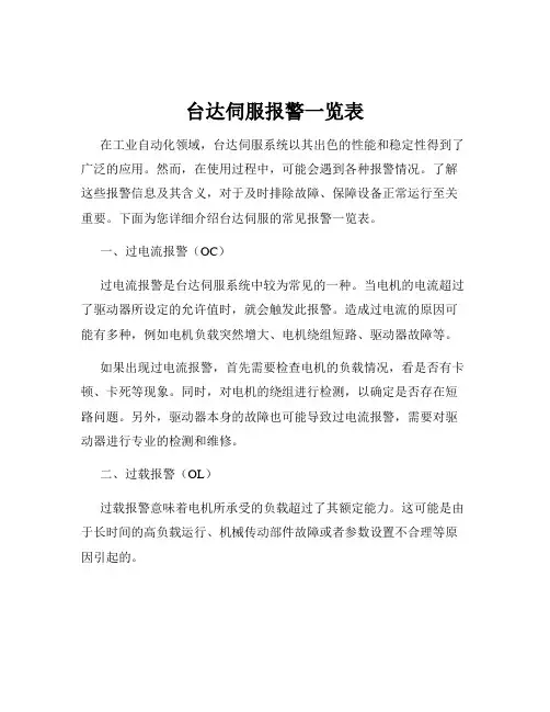 台达伺服报警一览表