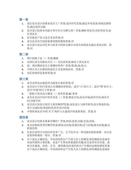 智慧树答案家具设计(山东联盟)知到课后答案章节测试2022年