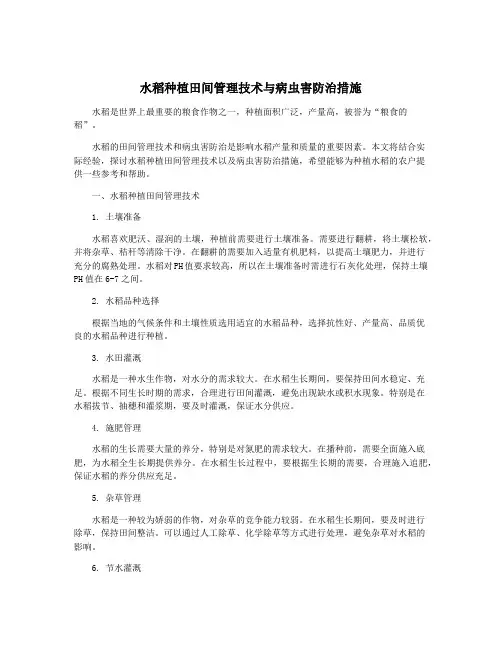 水稻种植田间管理技术与病虫害防治措施
