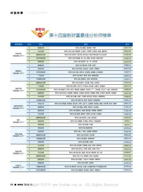 第十四届新财富最佳分析师榜单
