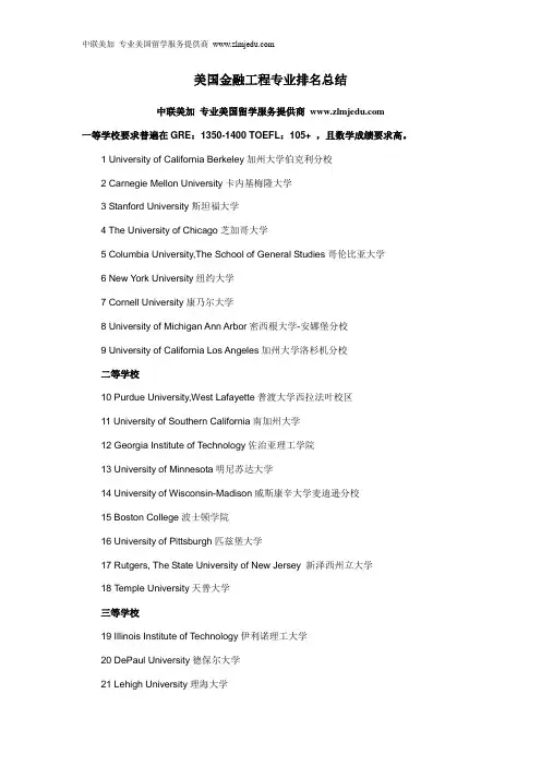 美国金融工程专业排名总结