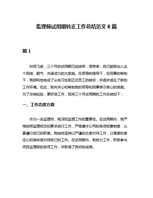 监理师试用期转正工作总结范文6篇