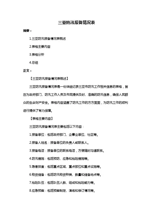 三亚防汛报备情况表