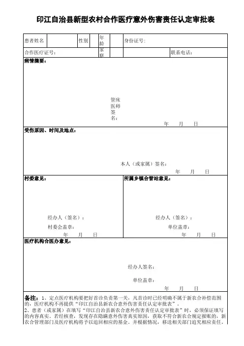 新农合意外伤害责任认定审批表