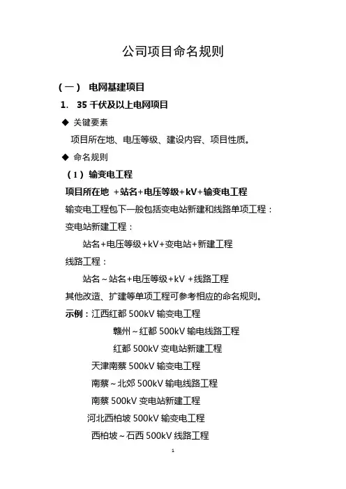 电力工程-项目命名规则